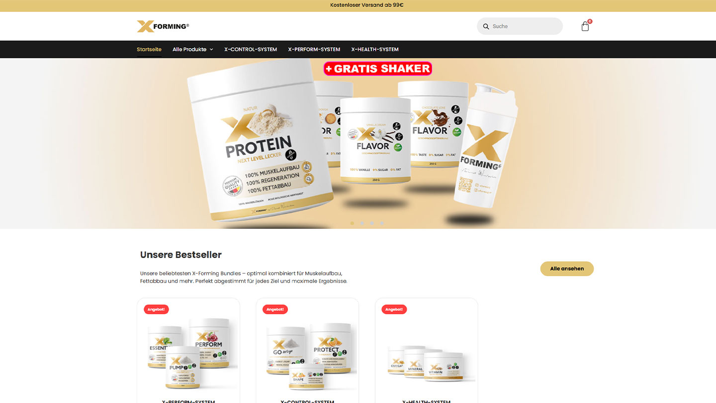 Webseite erstellen lassen – moderner Online-Shop X-Forming von Webkaya