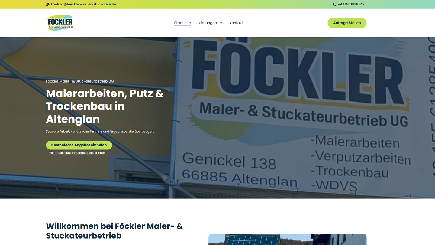 Webdesign-Referenz: Neue Website für Föckler Maler und Stuckateur Altenglan – modern, SEO-optimiert und konvertierungsstark