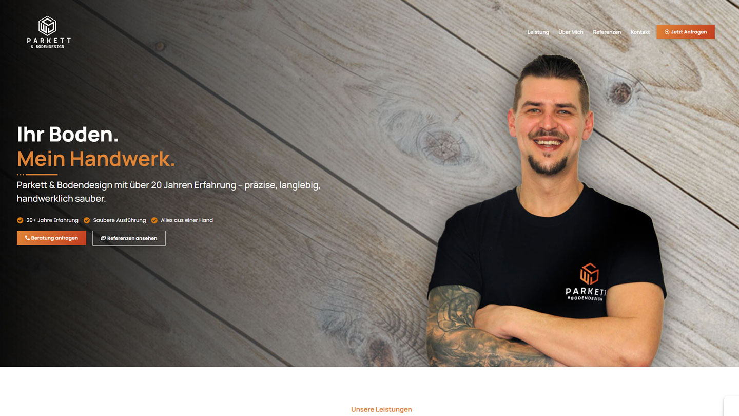 Webdesign Referenz für WS Parkett & Bodendesign aus Wuppertal – moderne Webseite für Parkett- und Bodenlegerbetrieb